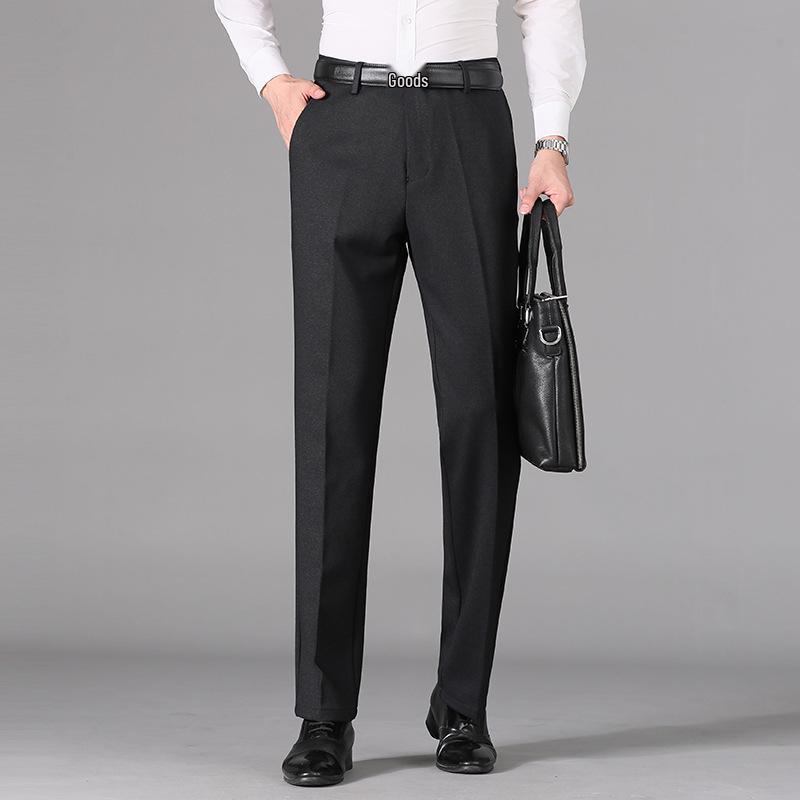 Premium Winter Fleece-Lined High Waist Straight-Leg Pants for Middle-Aged & Elderly Men - Warm, Loose, Casual Wear