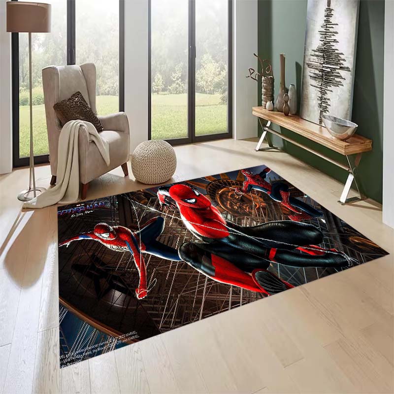 New custom-designed, cool Spider-Man rugs are available for your entryway, bathroom, and bedroom – featuring a spiderweb pattern