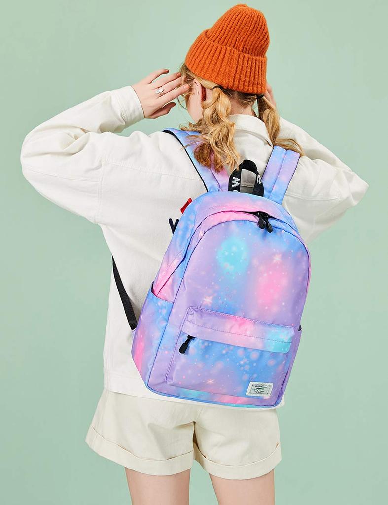 Mygreen Backpack for Elementary School Starry Sky Pattern Girls, Lightweight, Water-Repellent, (Purple)