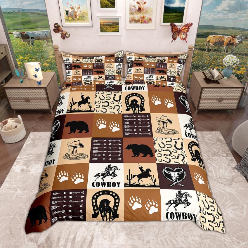 Homewish Farm Animal Duvet Cover Set 2Pcs/3Pcs Rooster Horse Highland Cow Bedding Rustic Farmhouse Quilt Cover Set