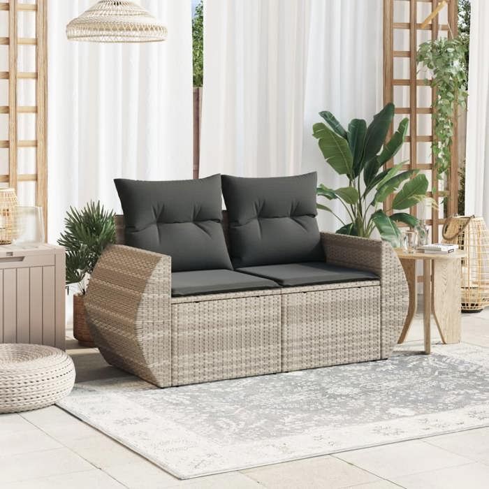VidaXL Garden Sofa 2 Seater and Cushions, Seat with Cover, Outdoor Patio Balcony Terrace Furniture, Light Grey 366197
