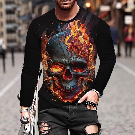 2025 New Fashion 3D Skull Printing Long Sleeve Hip Hop Trend Harajuku Men's Casual Top Men's Clothing
