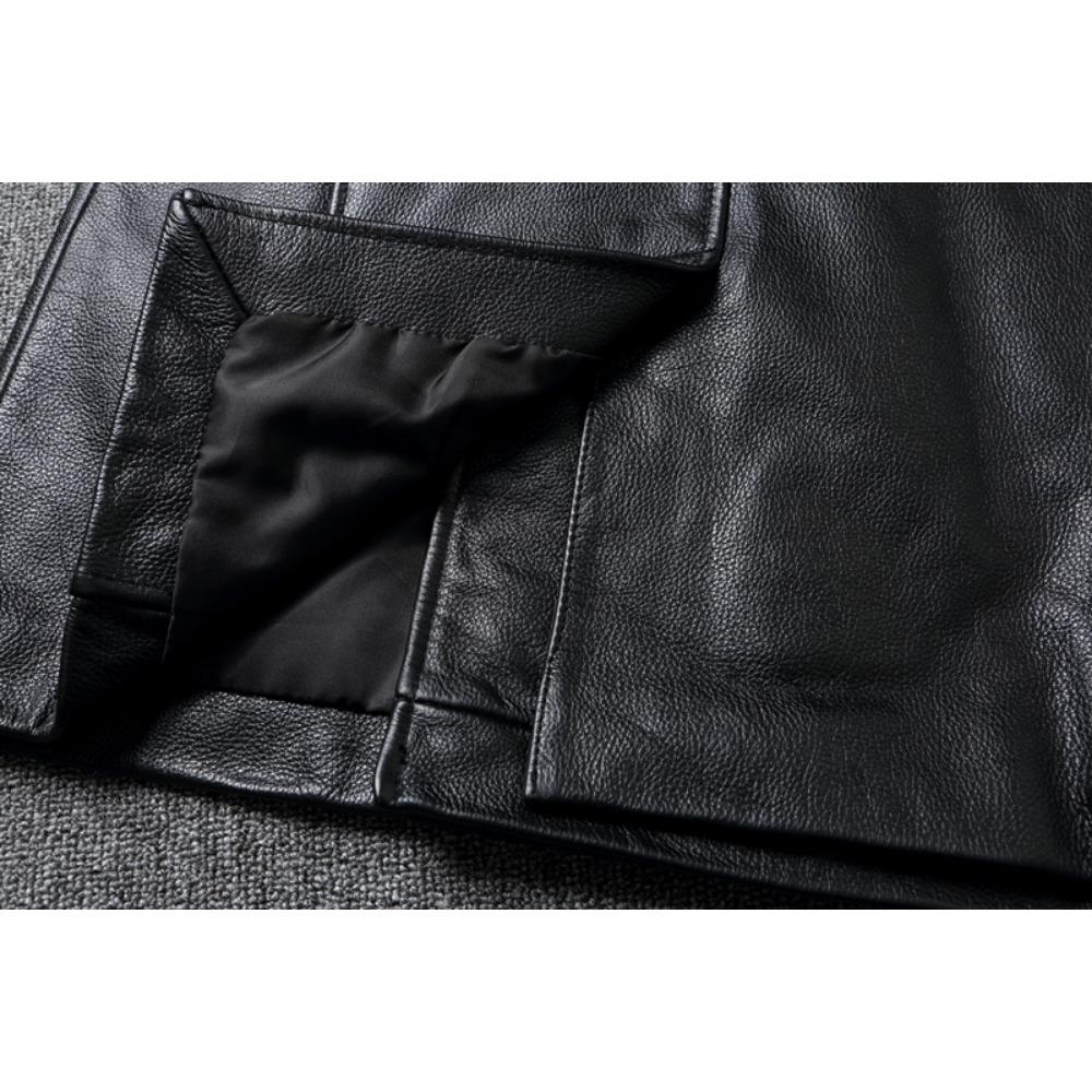 Chinese Size Long Men Leather Coat Genuine Soft Cow Leather Classic Double Breasted Turn Down Collar Leather Jackets For Men Clothing Autumn