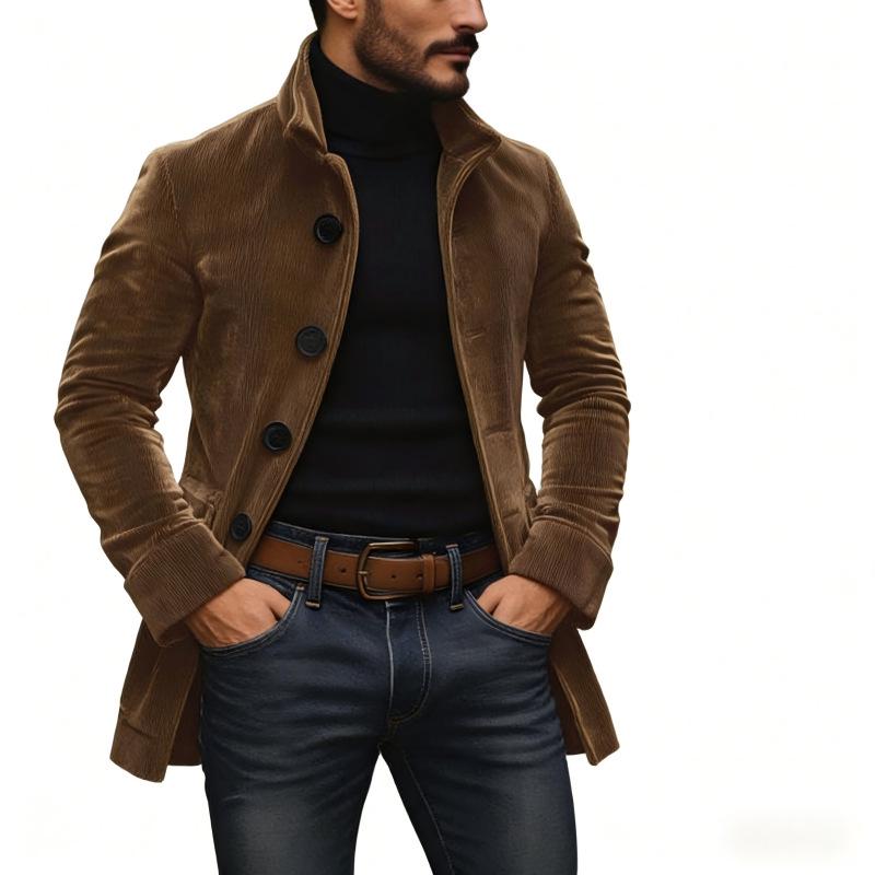 2025 European Men's Solid Color Stand Collar Cardigan Suit Jacket - Spring/Autumn