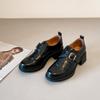 2026 Spring Retro Belt Deep Mouth Music Shoes Women's Soft Leather Simple Commuting Thick Heel One Pedal British Style Small Leather Shoes