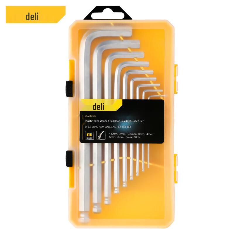 Deli 9-Piece Extra-Long Ball-End Hex Key Set