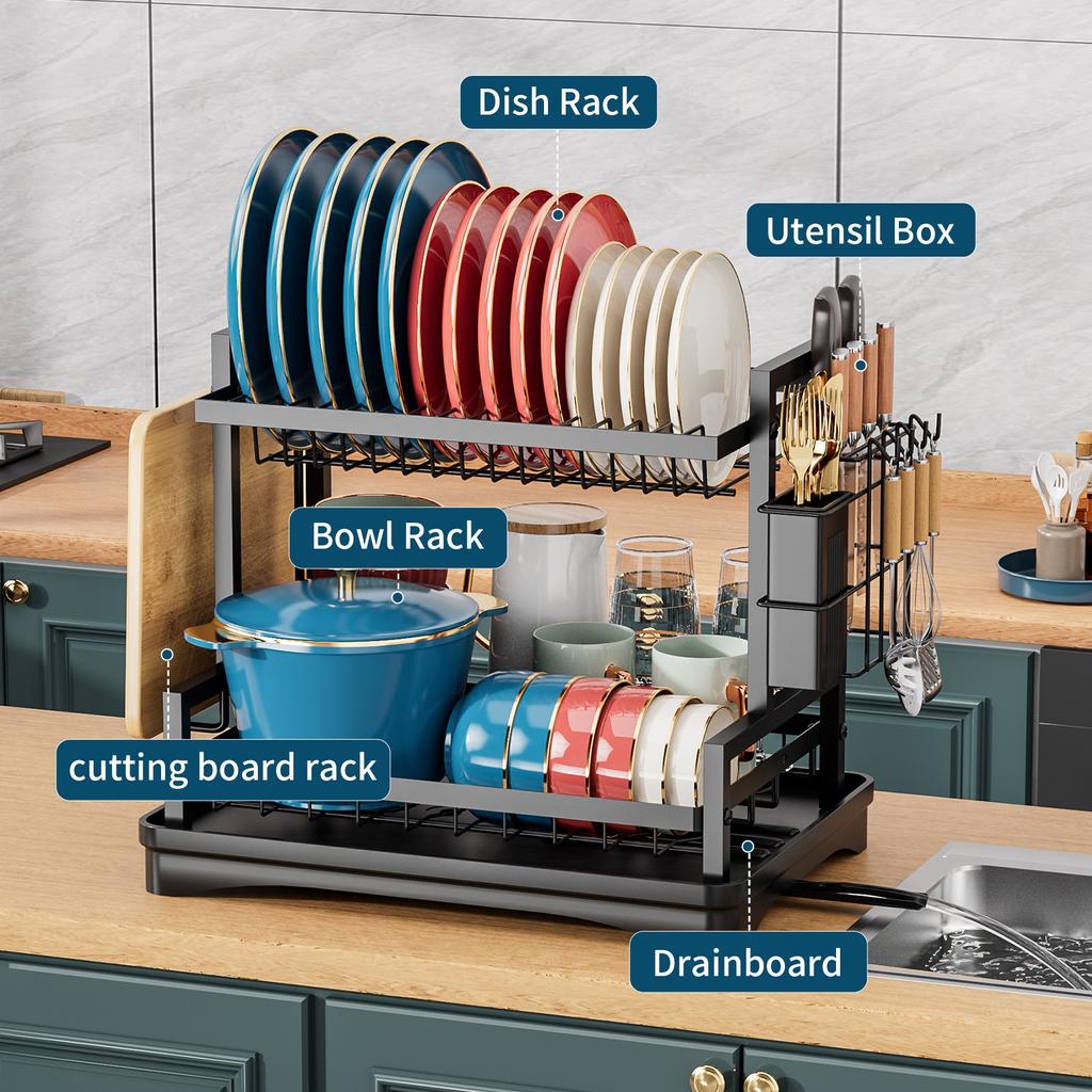 Kitchen rack, tableware drain rack, countertop, household multi-function, dish storage box, tableware collection~