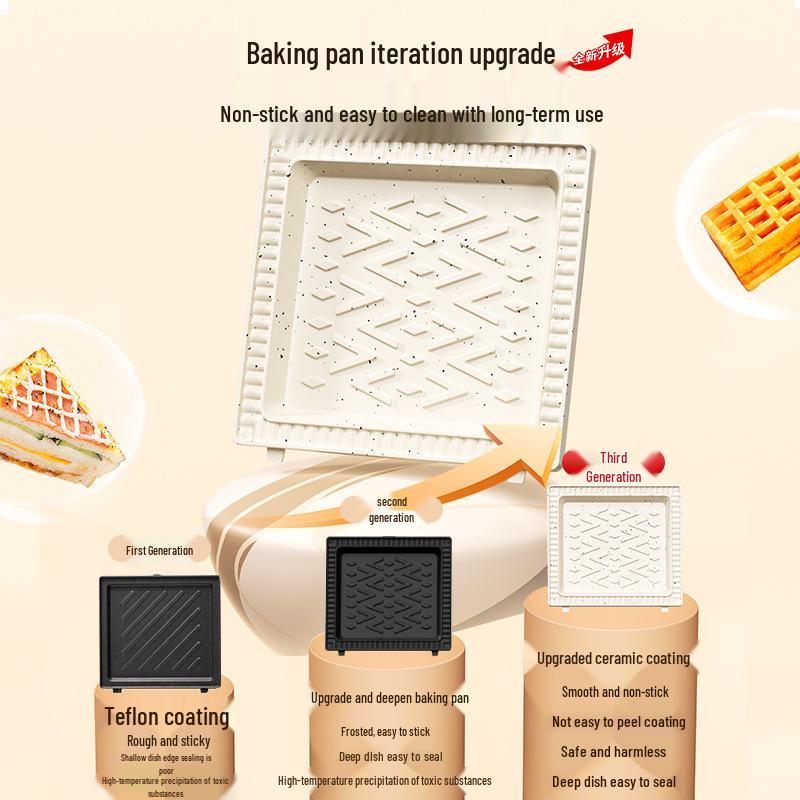 "Yidepu Portable Multi-Functional Breakfast Machine: Non-Stick Bread Maker, Baking Tray, Egg Fryer, and Sandwich Press".