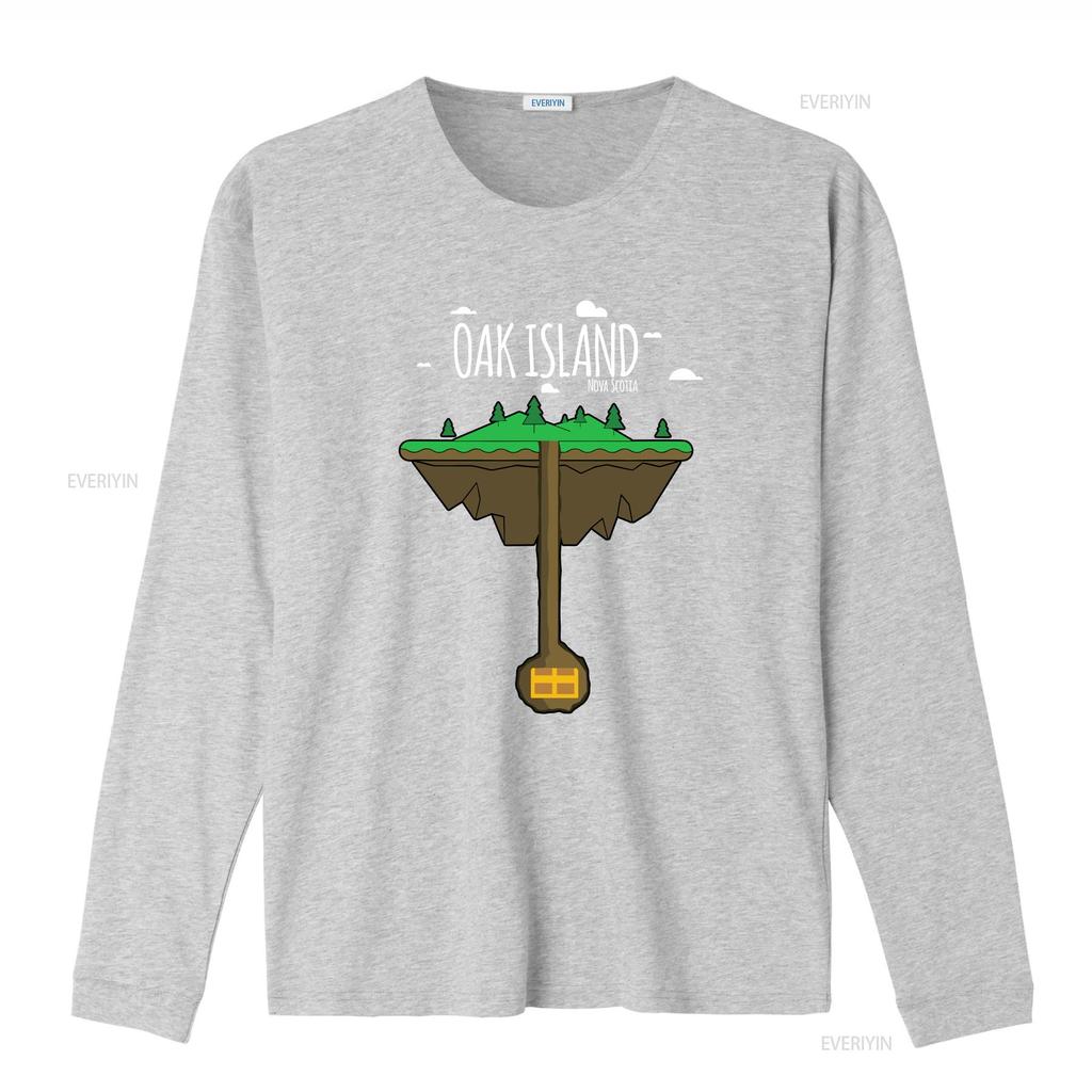 Oak Island NS Cartoon Map Cursed Treasure T Shirt White SS vintage Washed Comfortable fashion homme Soft graphic