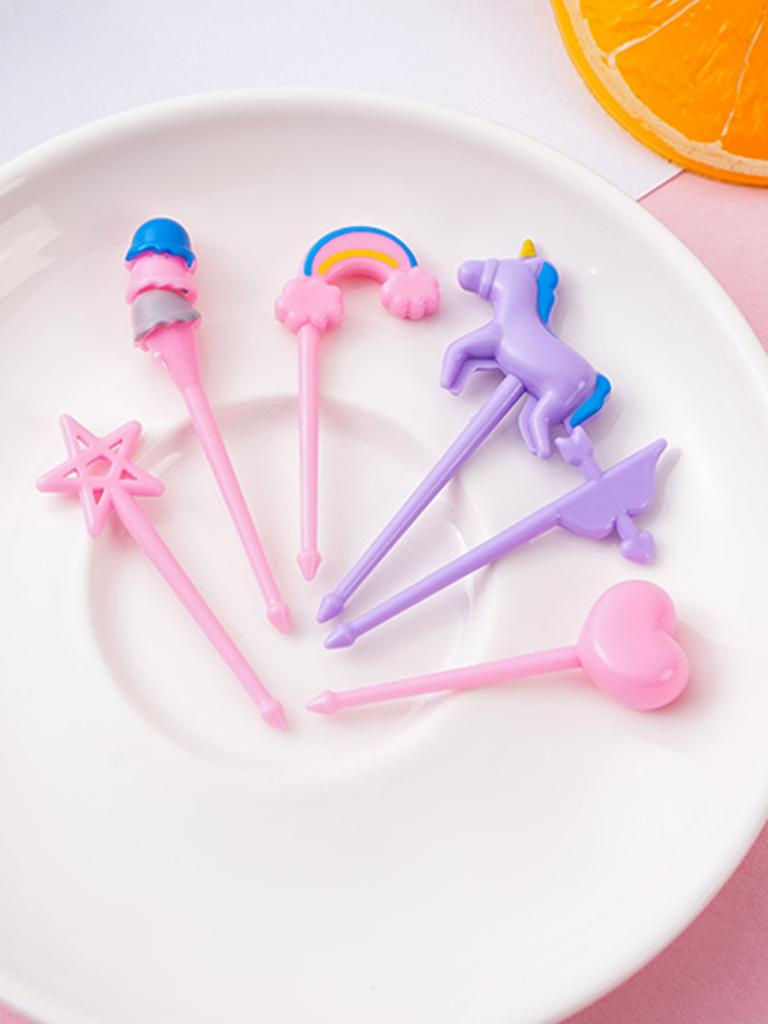Einhorn Mini Lebensmittel Obstgabel Set Kind Niedlich Bento Box Deko Dessertgabeln Cartoon Zahnstocher Kuchen Dessert Party Zubehör Zufällige Farbe