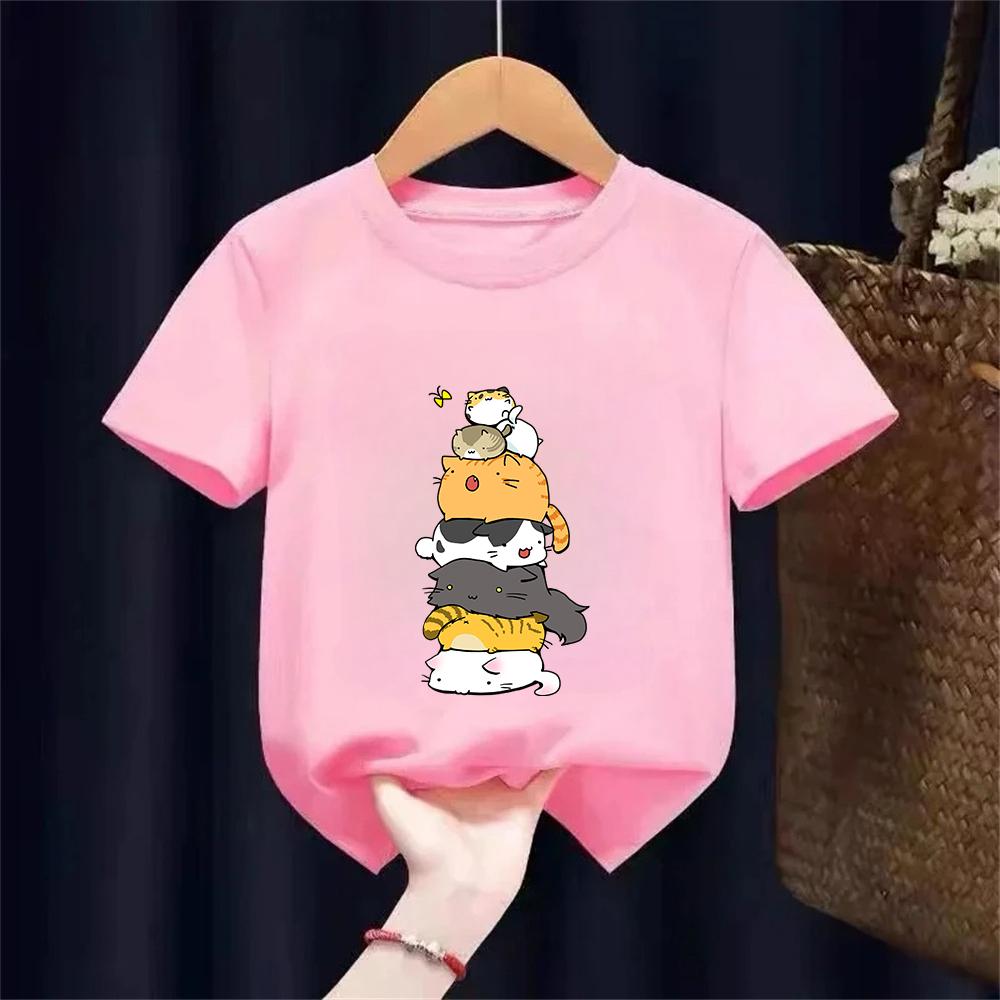 Kletternde Katze Muster Trendiges Design Druck T-Shirts Kurzarm Kinder Kinder T-Shirt Jungen Mädchen Sommer Frühling Lässiges Oberteil Tee