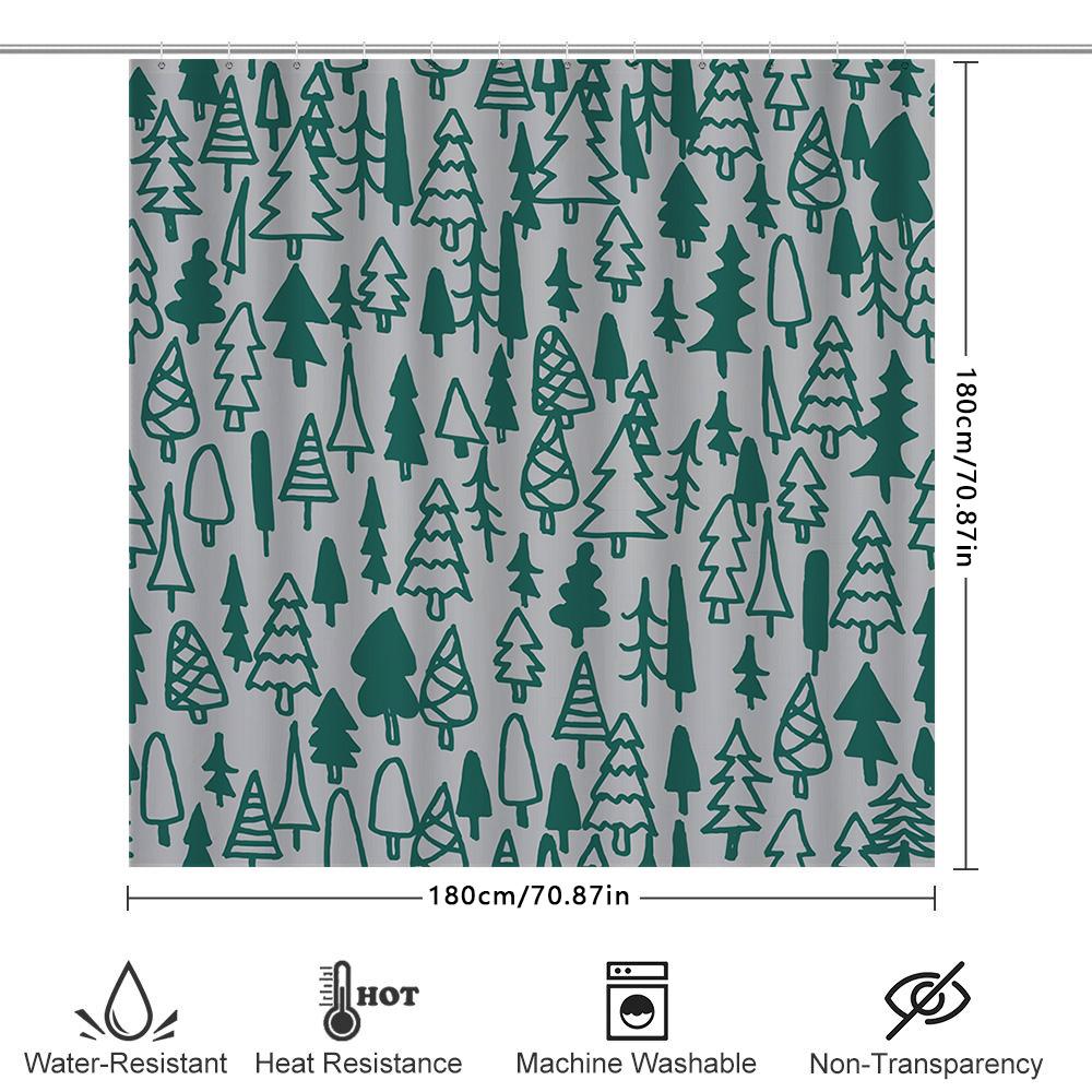 Cozy Christmas Trees Shower Curtain Green White Patterned Fabric Decorative Waterproof Bath Liner For Home Bathroom Size: 72 X 8