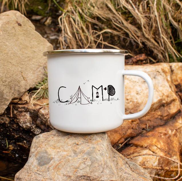 

Happy Camping Print Coffee Mugs Creative Enamel Cup Personalized Gifts Tourist Mug Beer Unusual Tea Cup Cupshe Drinkware Cups 360ML