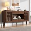 140*35*71cm Walnut Sideboard, MDF Storage Cabinet with 4 Drawers & 2 Slatted Doors, 5 Solid Wood Legs, Max 70kg Load, for Living Dining Hallway