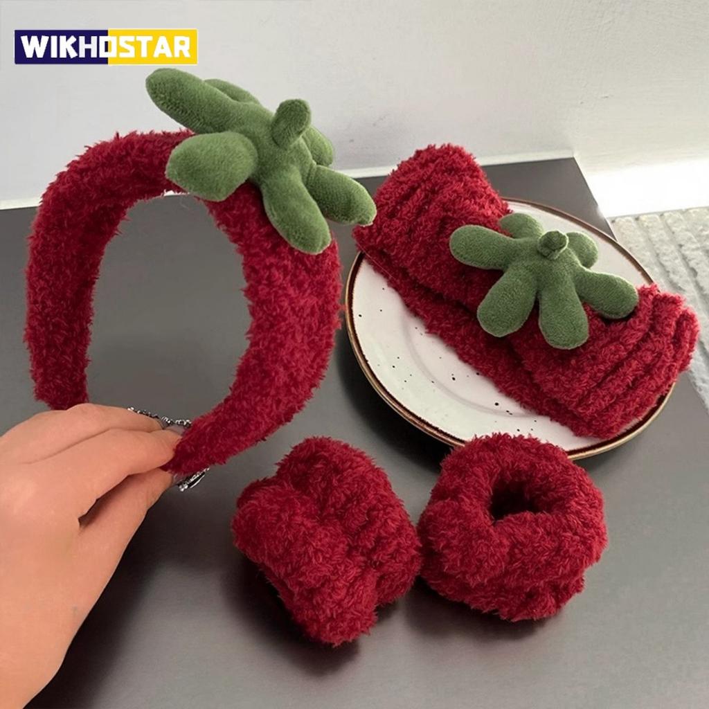 4pcs/set Strawberry Face Wash Hair Bands Hair Bands for Girls Basic Utility Makeup Applying Mask Headband Hair Ties
