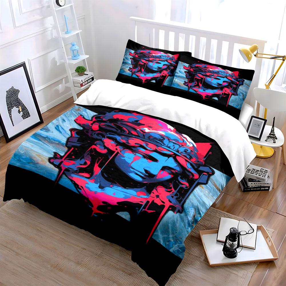 Greek statue, vibrant graffiti. Bedding sets Duvet cover sets Duvet covers Pillowcases(1*Duvet Cover 2*Pillowcases without duvet insert)