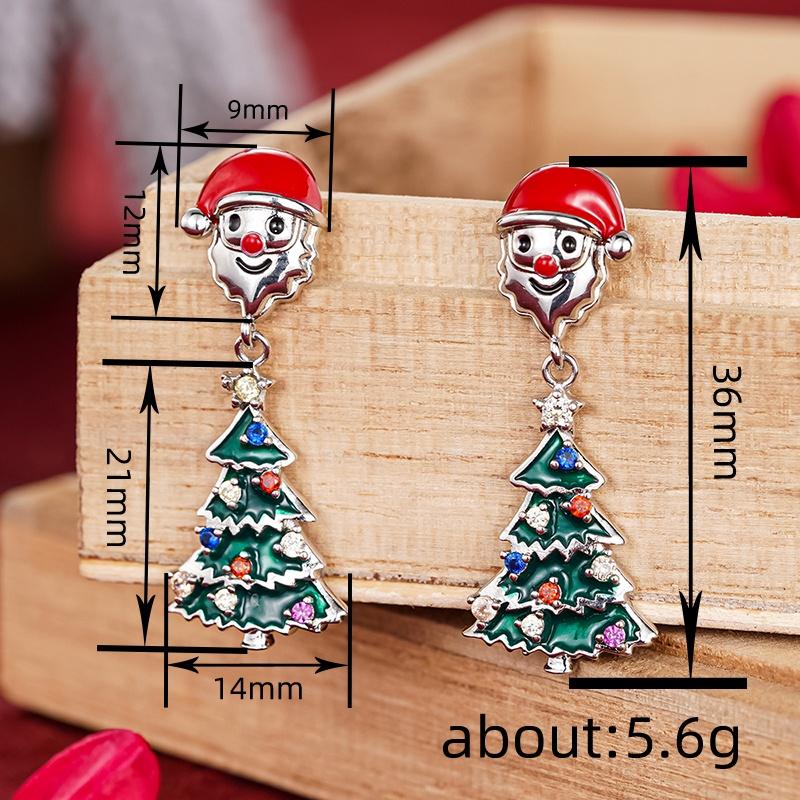 Huitan Christmas Tree Women Drop Earrings Santa Hat Inlaid Shining CZ Winter Accessories Fashion Party Lady Festival JewelryGood product