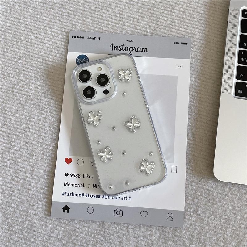 Epoxy three-dimensional pearl butterfly is suitable for Apple 15 mobile phone case 14ProMax new iPhone13 creative 12 women