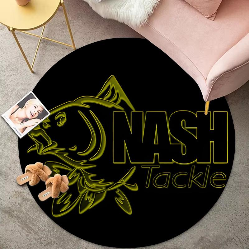 Nash Fishing Logo HD Printed Round Carpet for Living Room Bedroom Kitchene Rugs Mats Flannel Anti-Slip Rug Decoration Gift