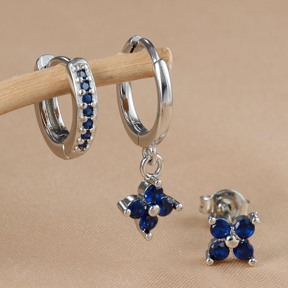 3PCS Fashion Gold Color Crystal Zirconia Drop Earrings Set for Women Stainless Steel Flower Dangle Earring Korean Jewelry aretes