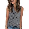 Women's Casual Fashion Summer Color Block Stitched Print Tank Top V-neck Sleeveless Button Top
