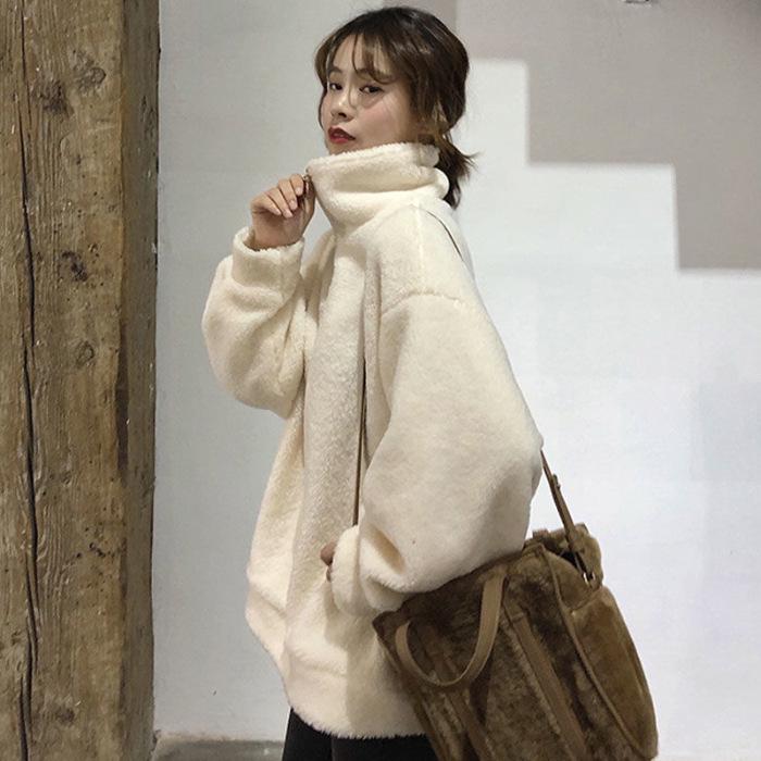 Women's Korean-Style Oversized Lamb Wool Zipper Hoodie