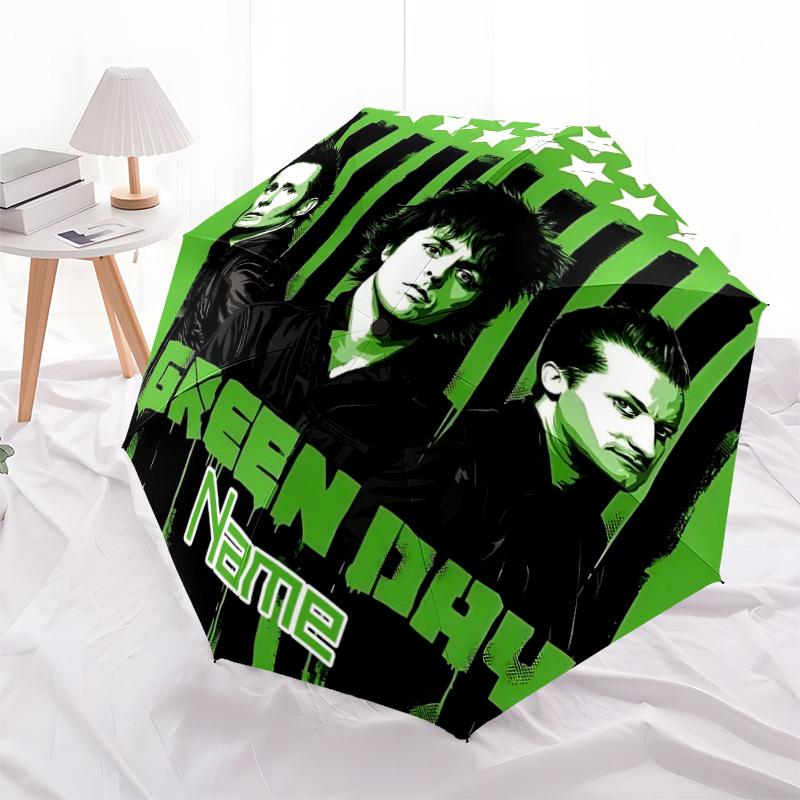 1PC Green Day - Custom Name Automatic Folding Umbrella - Compact 8-Rib Design, Durable Plastic & Iron, Daily Use S0106049