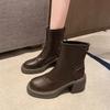 Retro imitation leather thick-soled heightening casual Martin boots women's 2025 new simple rear zipper thick heel retro thin boots