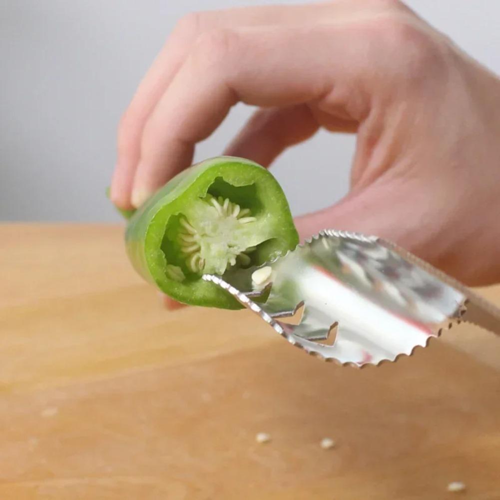 Multifunktionaler Gemüseentkerner aus Edelstahl – Chili, Bittermelone und grüne Paprika Samenentferner & Kernausstechwerkzeug