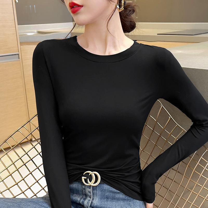 Modal bottoming shirt women's black crew neck summer new long-sleeved t-shirt with thin top