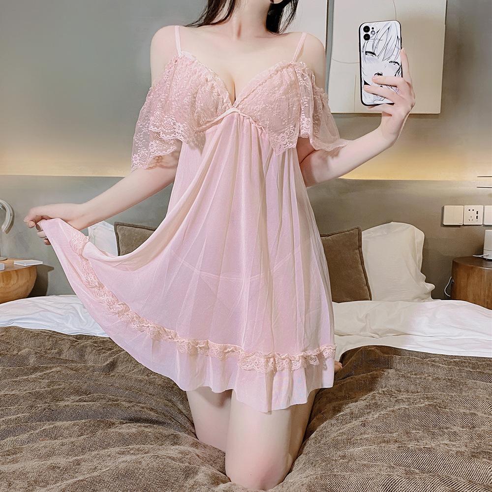 

Мереживна підвісна сукня-нічна сорочка на одне плече великого розміру прозора мереживна сітчаста підвісна довга сукня qqny One size fits all