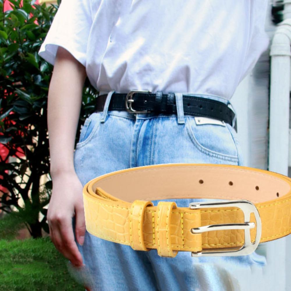 

Korean Style PU Leather Belt Pin Buckle Women Waistband Elegant Thin Waist Belt Party Yellow-Style A