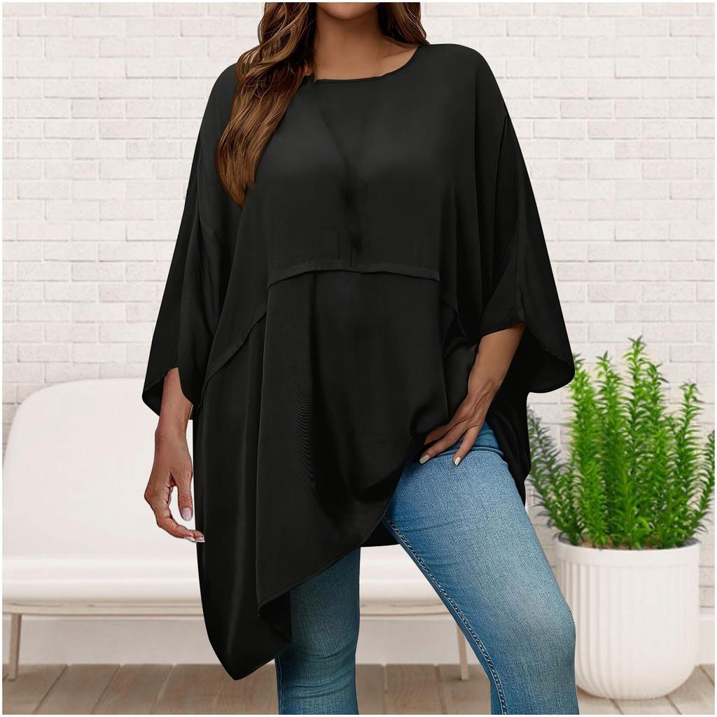 Women's Fashion Plus Size Loose,Fit Round Neck T,Shirt Color Top