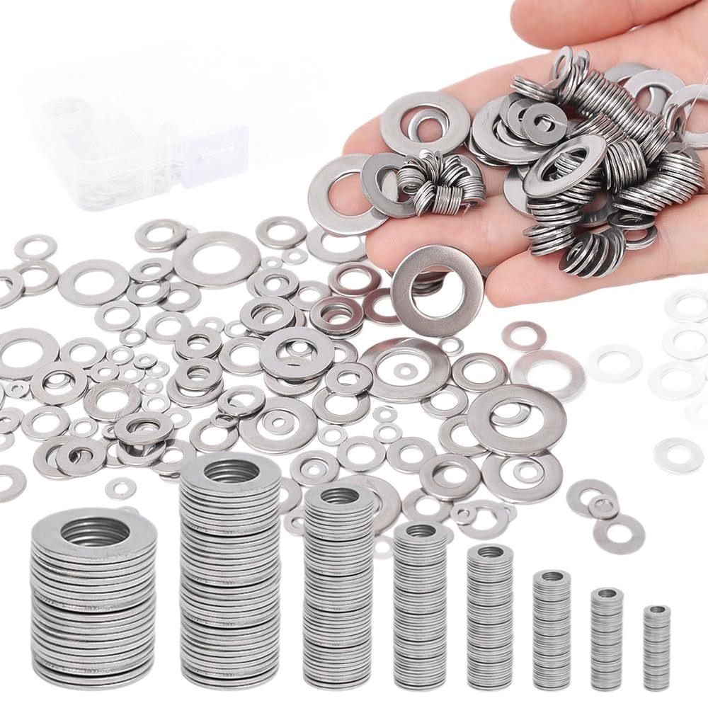 180-Piece Stainless Steel Flat Washers for DIY, Sealing, and Repairs