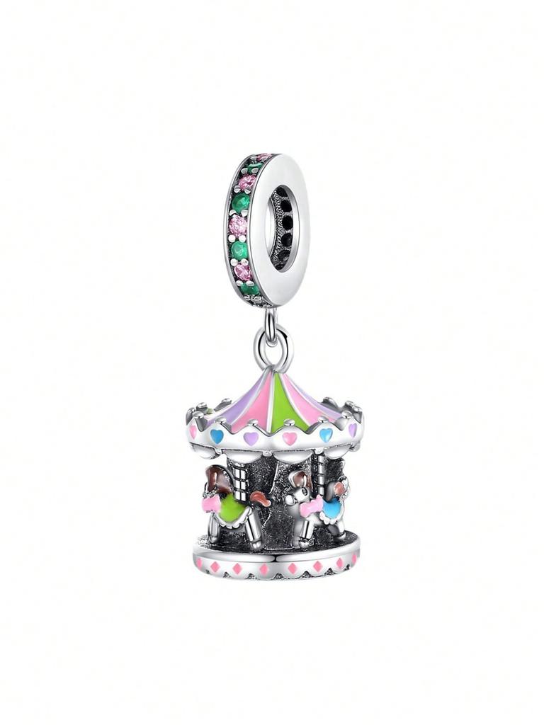 Pink Carousel Alarm Clock Beads Charm Copper Plated Fit Charms Copperoriginal Bracelet For Jewelry Making Diy Charm