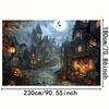 1 Piece of 2D Background Fabric  Hand-painted Halloween Horror Style Dark Town and Pumpkin Lantern Design  No Power Required
