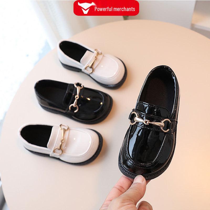 2025 Spring & Autumn Kids' Black Leather Shoes: Children's Princess & Boys' British Style Fashion Leather Shoes.