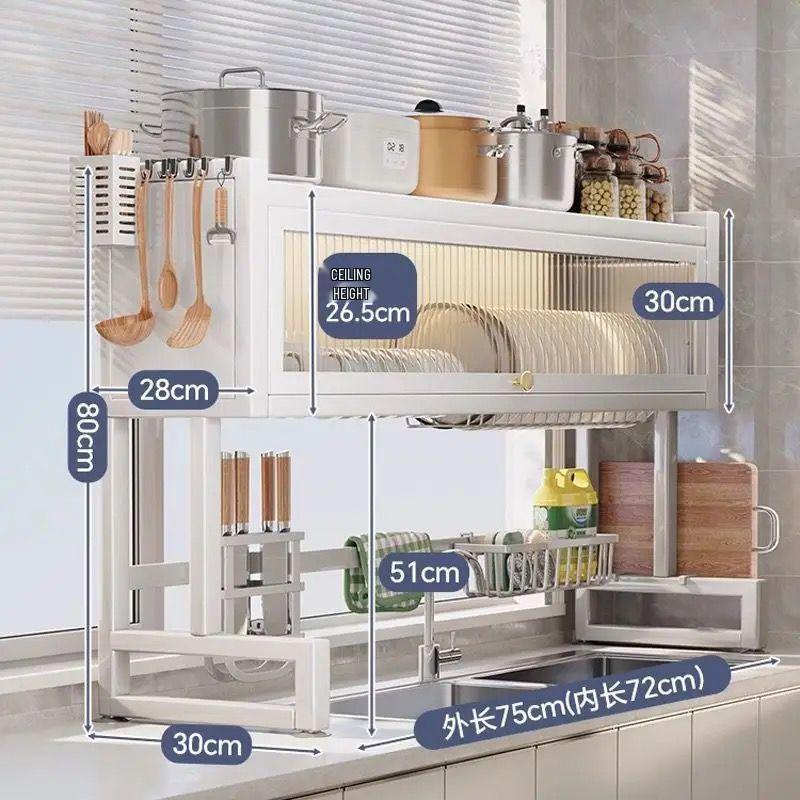 Multifunctional Kitchen Sink Organizer: Dustproof Dish and Cupboard Rack for Countertop Storage.