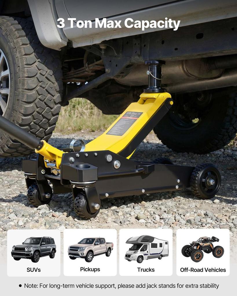 Floor Jack, 3 Ton Capacity, Aluminum & Steel Racing Floor Jack with Dual Pistons Quick Lift Pump & Extension Post, Hydraulic Trolley Car Lift for
