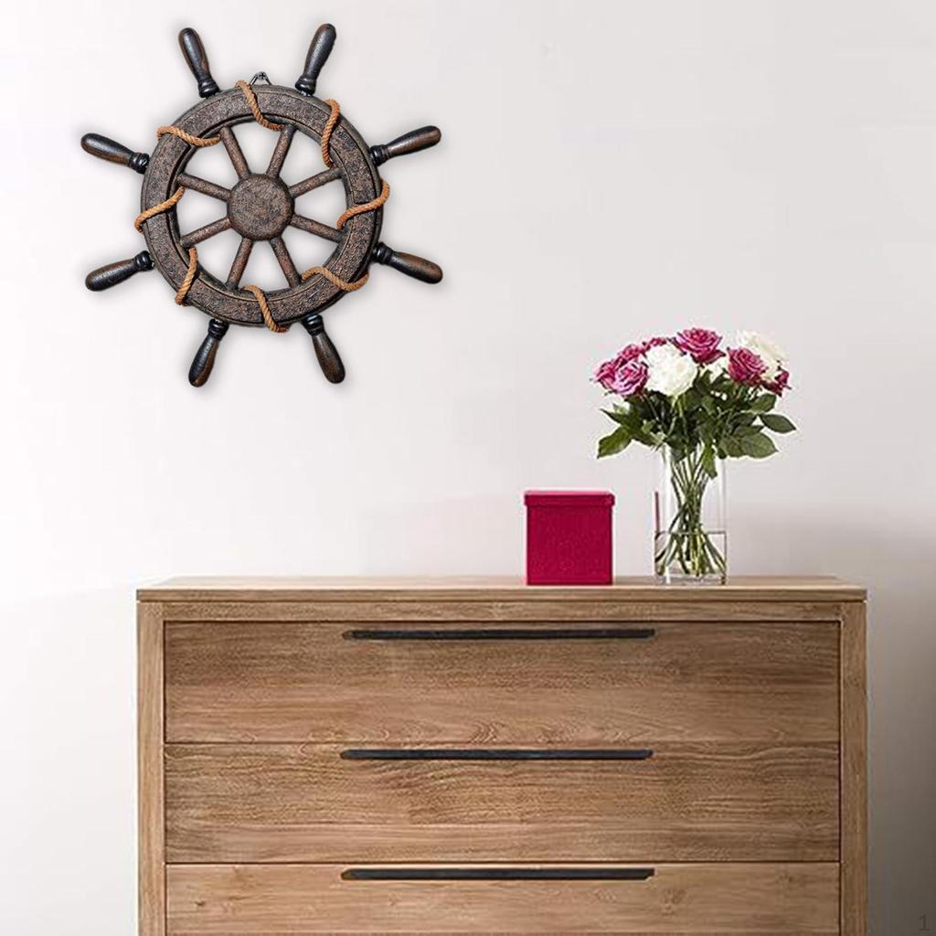 Boat Rudder Wall Art Decor,Decorative Nautical Wheel Prop Wooden Ship Steering Sculpture
