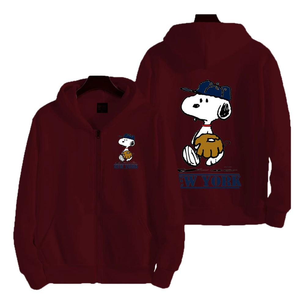 Snoopy Print Unisex Zip-Up Hoodie - Warm & Loose for Autumn/Winter