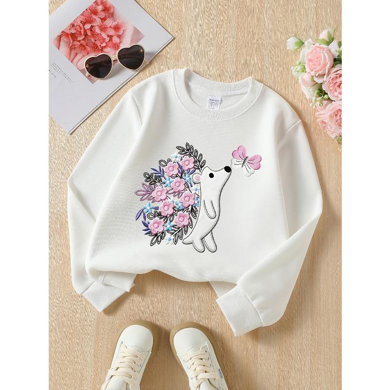 Kids Sweatshirt,Crew Neck Fashion Top, Fun "Floral Bear Butterfly" Patterned Sweatshirt, Suitable for Everyday Casual Wear