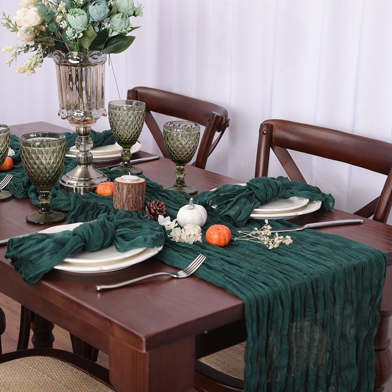 Wrinkle Gauze Table Runner Cheesecloth Semi-Sheer Table Setting Dining Wedding Party Christmas House Banquets Arches Decor