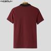 INCERUN Men Lapel Neck Stitching Short Sleeve Zipper Splits Fitted Casual Tops T-shirts