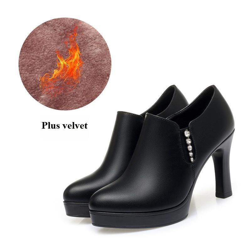 6.5cm/8.5cm Soft Leather Ladies' High-heeled Waterproof Platform Elegant Deep Shoes Fashion Women's Leather Shoes