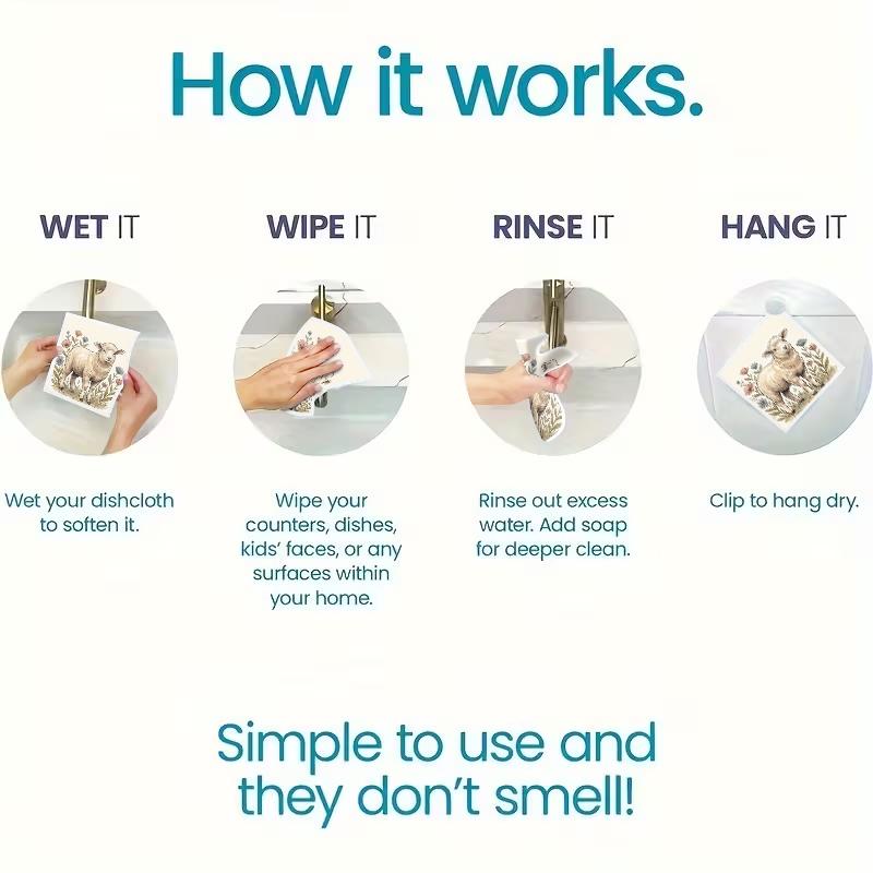 6PCS Kitchen Dishcloths Reusable Cleaning Dish Towels Absorbent Lint Free Cloth Washable Duster Rags Tea Towels Sheep Pattern Dishcloth