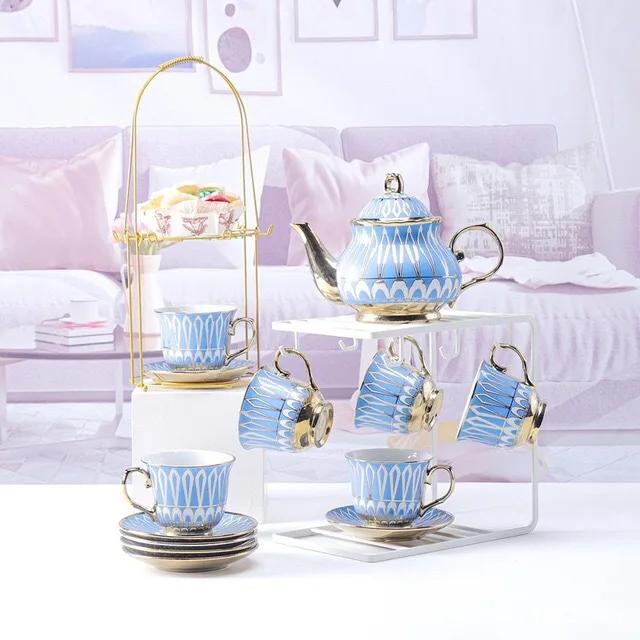 Titanium Plated Coffee Pot Cup Plate Ceramic Coffee Cup Tea Pot Set
