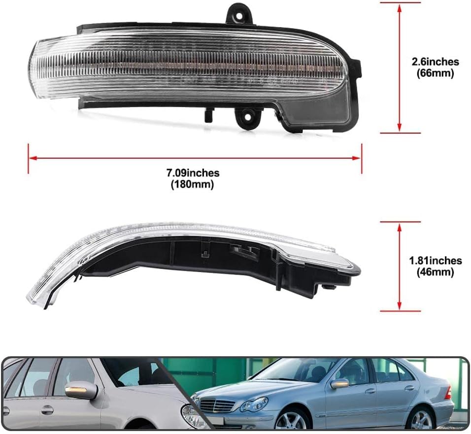 hotimp Clear Lens W203 C-Class LED Flowing Door Mirror Sequential Turn Signal Genuine Replacement Type Left and Right Pair