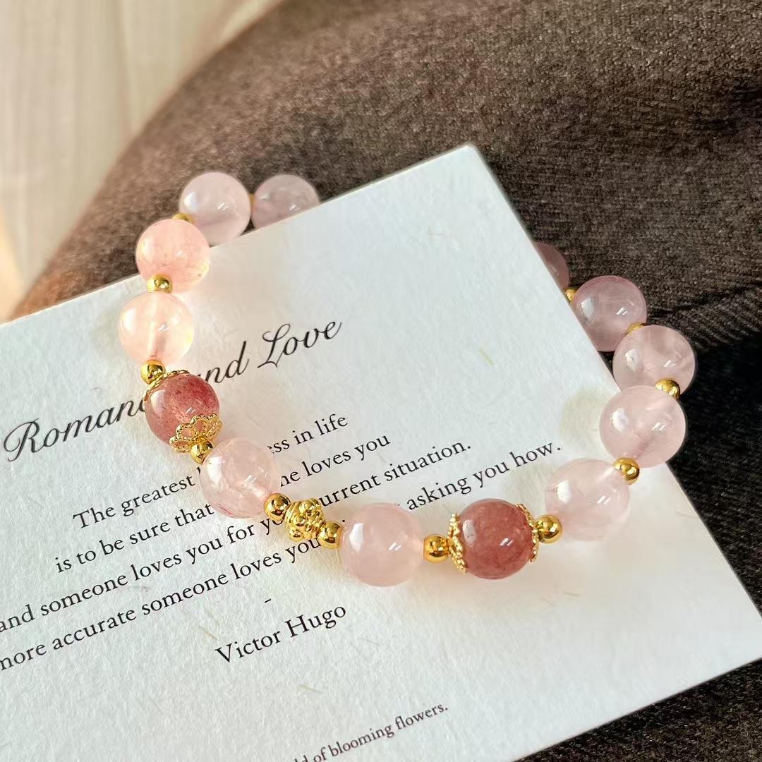 Retro High Quality Natural Pink (Dyed) Strawberry Crystal Bracelet Bracelet.