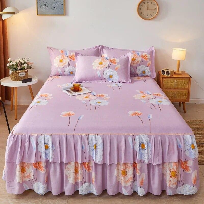 Lace Bed Sheet Skirt  Floral Printed Bed Cover Single/Queen/King Size Bedspread On The Bed (No Pillowcase